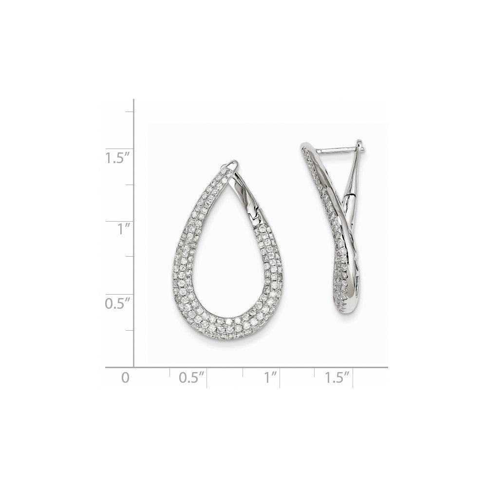 14K White Gold Real Diamond Large Oval Loop Earrings
