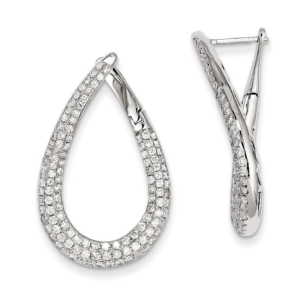 14K White Gold Real Diamond Large Oval Loop Earrings
