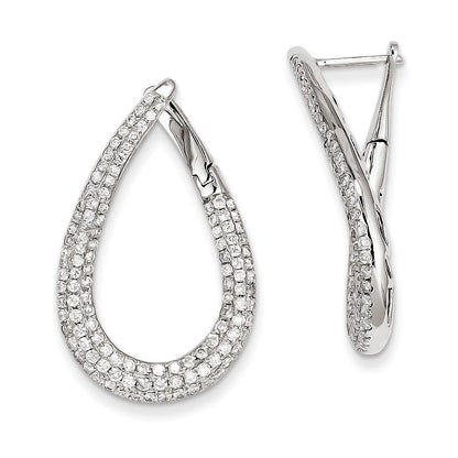14K White Gold Real Diamond Large Oval Loop Earrings