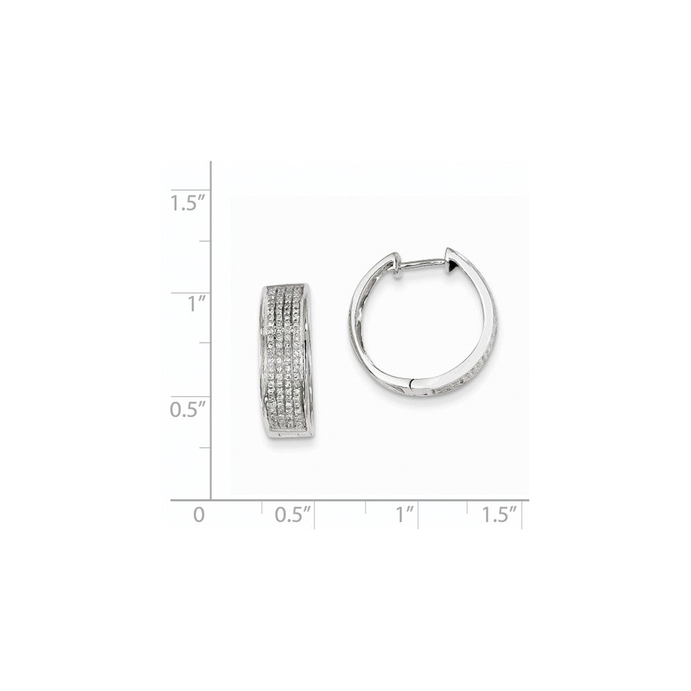 14K White Gold Real Diamond Hinged Round Hoop Earrings