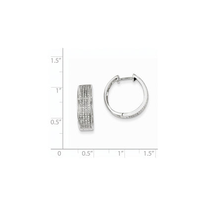 14K White Gold Real Diamond Hinged Round Hoop Earrings
