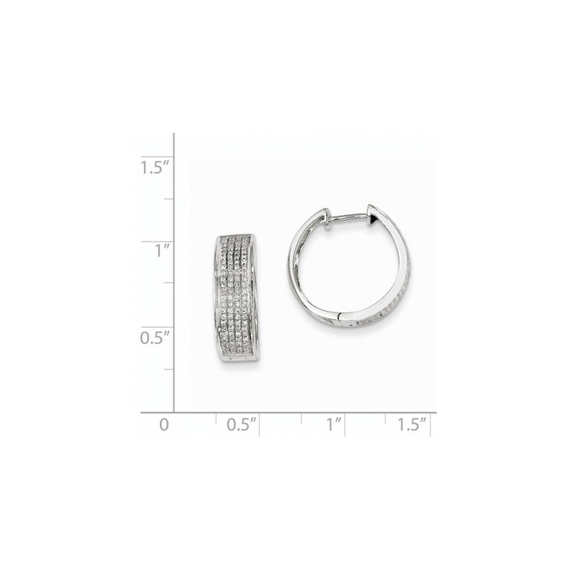 14K White Gold Real Diamond Hinged Round Hoop Earrings