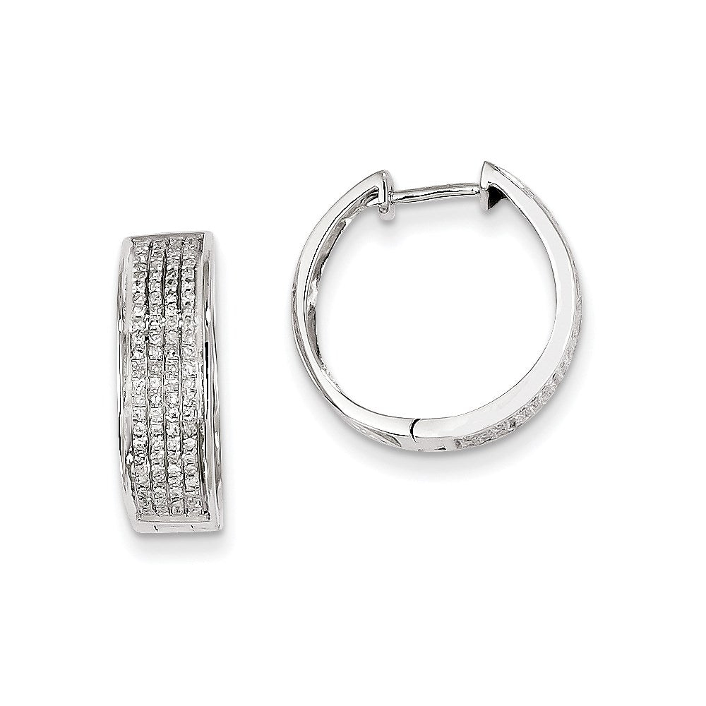 14K White Gold Real Diamond Hinged Round Hoop Earrings