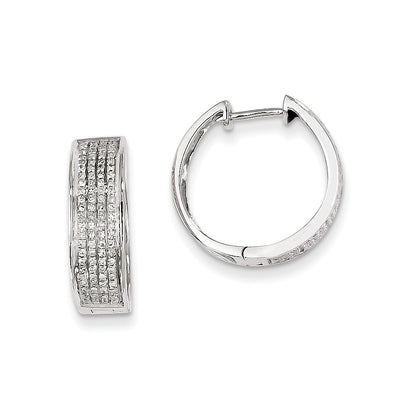 14K White Gold Real Diamond Hinged Round Hoop Earrings