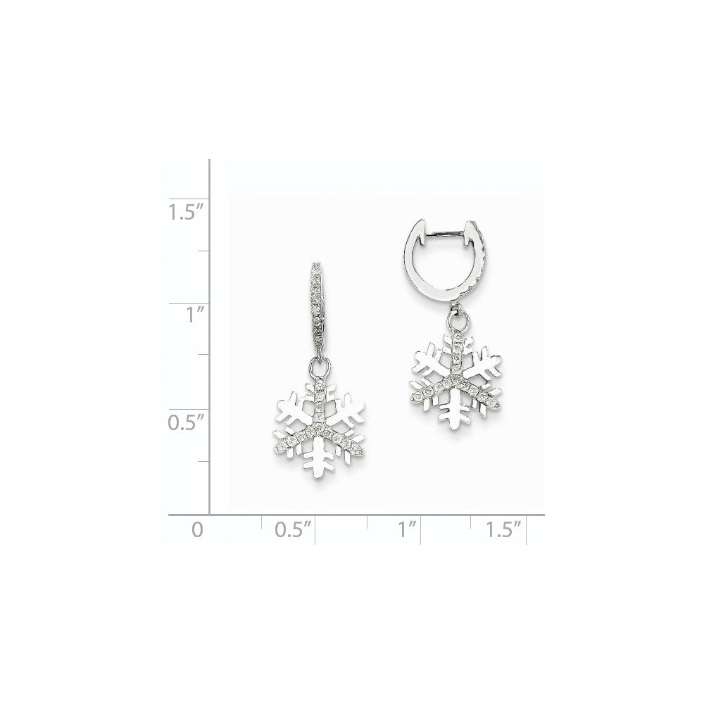 14K White Gold Real Diamond Small Snowflake Earrings