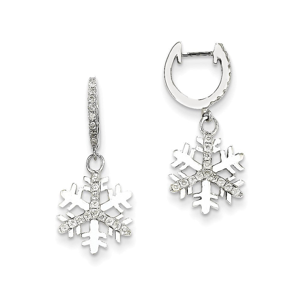 14K White Gold Real Diamond Small Snowflake Earrings