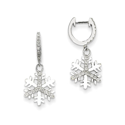 14K White Gold Real Diamond Small Snowflake Earrings