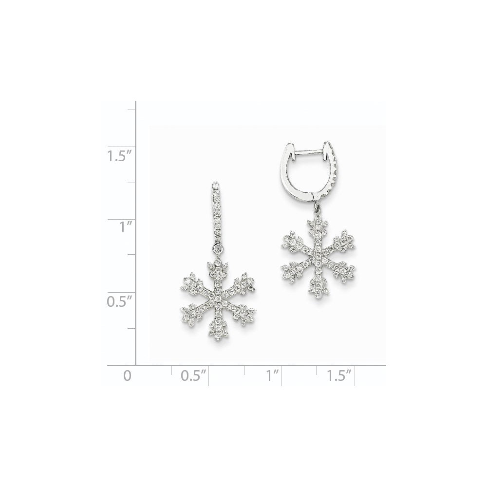 14K White Gold Real Diamond Snowflake Earrings
