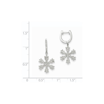14K White Gold Real Diamond Snowflake Earrings