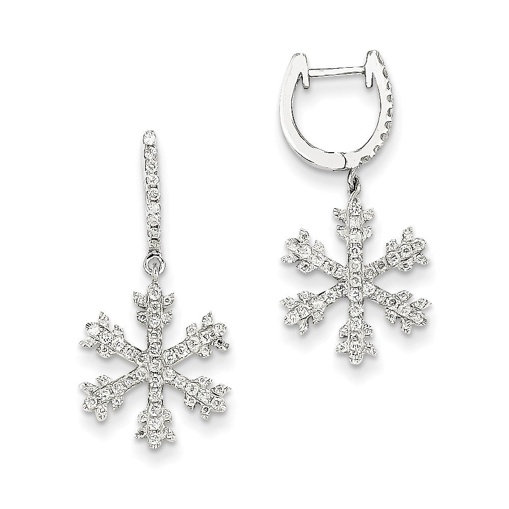 14K White Gold Real Diamond Snowflake Earrings
