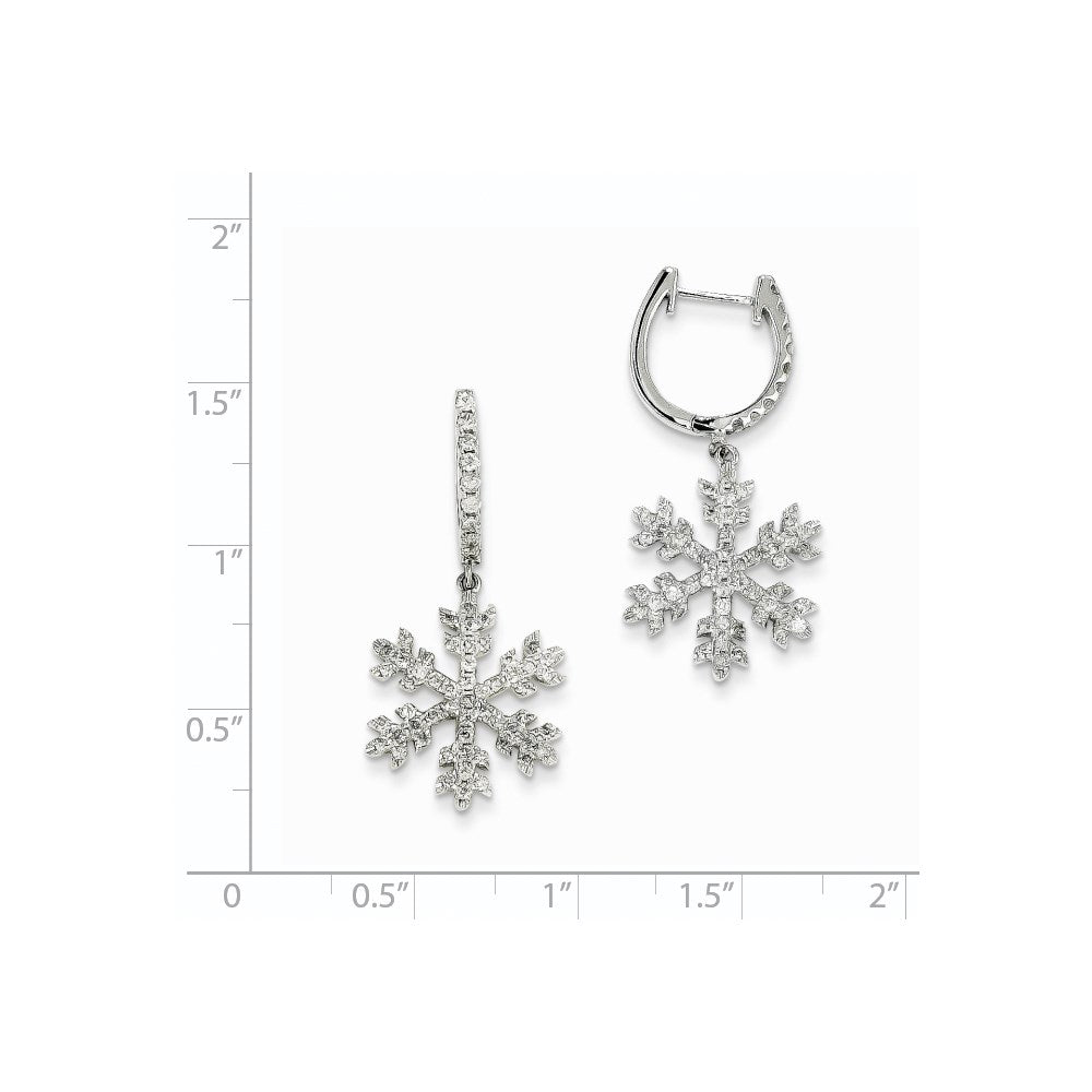 14K White Gold Real Diamond Snowflake Earrings
