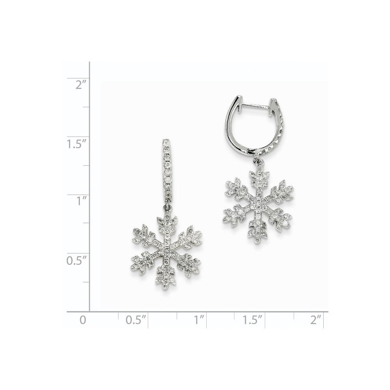 14K White Gold Real Diamond Snowflake Earrings