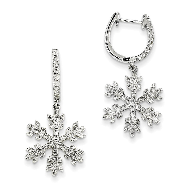 14K White Gold Real Diamond Snowflake Earrings