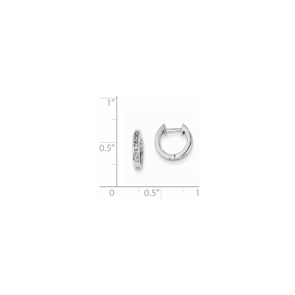 14K White Gold Real Diamond Hinged Hoop Earrings