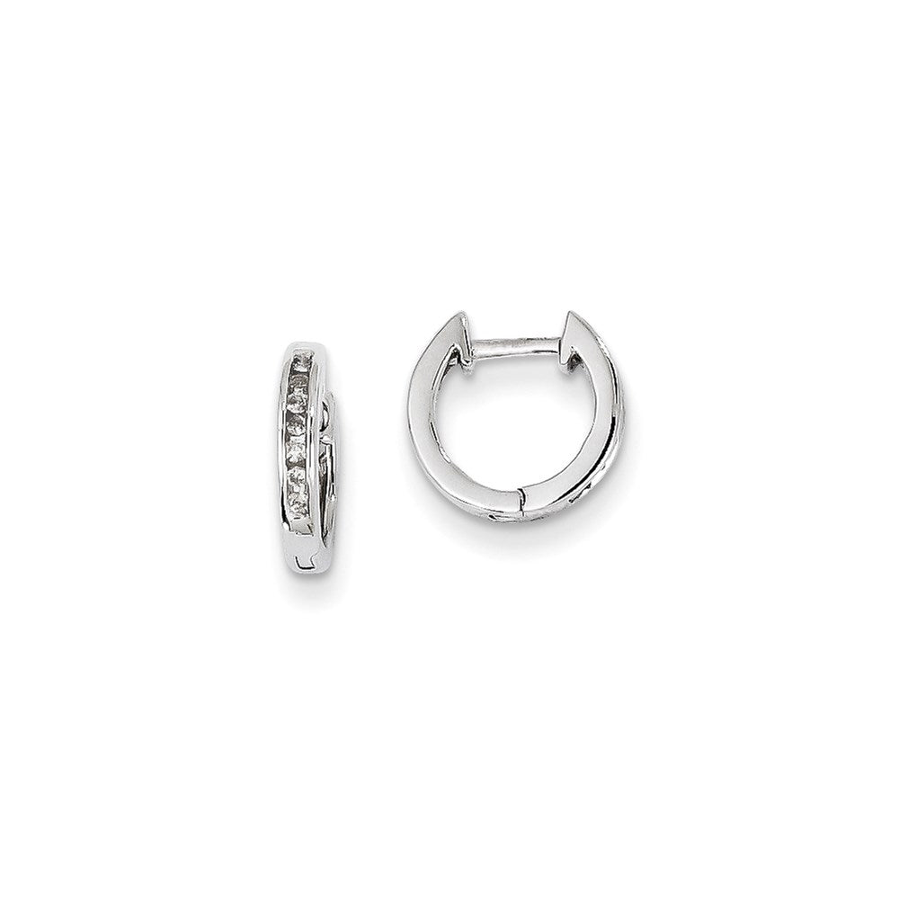 14K White Gold Real Diamond Hinged Hoop Earrings