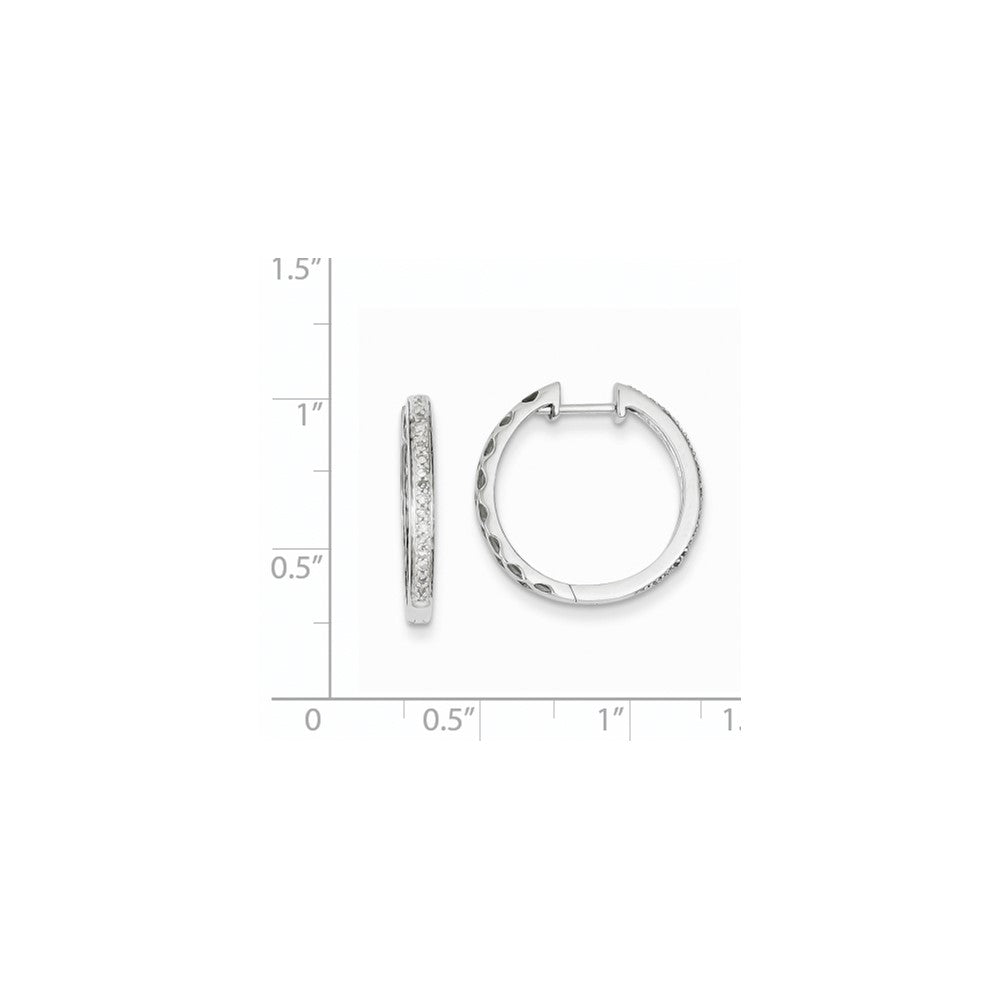 14K White Gold Real Diamond Hinged Hoop Earrings