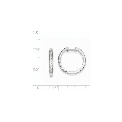 14K White Gold Real Diamond Hinged Hoop Earrings