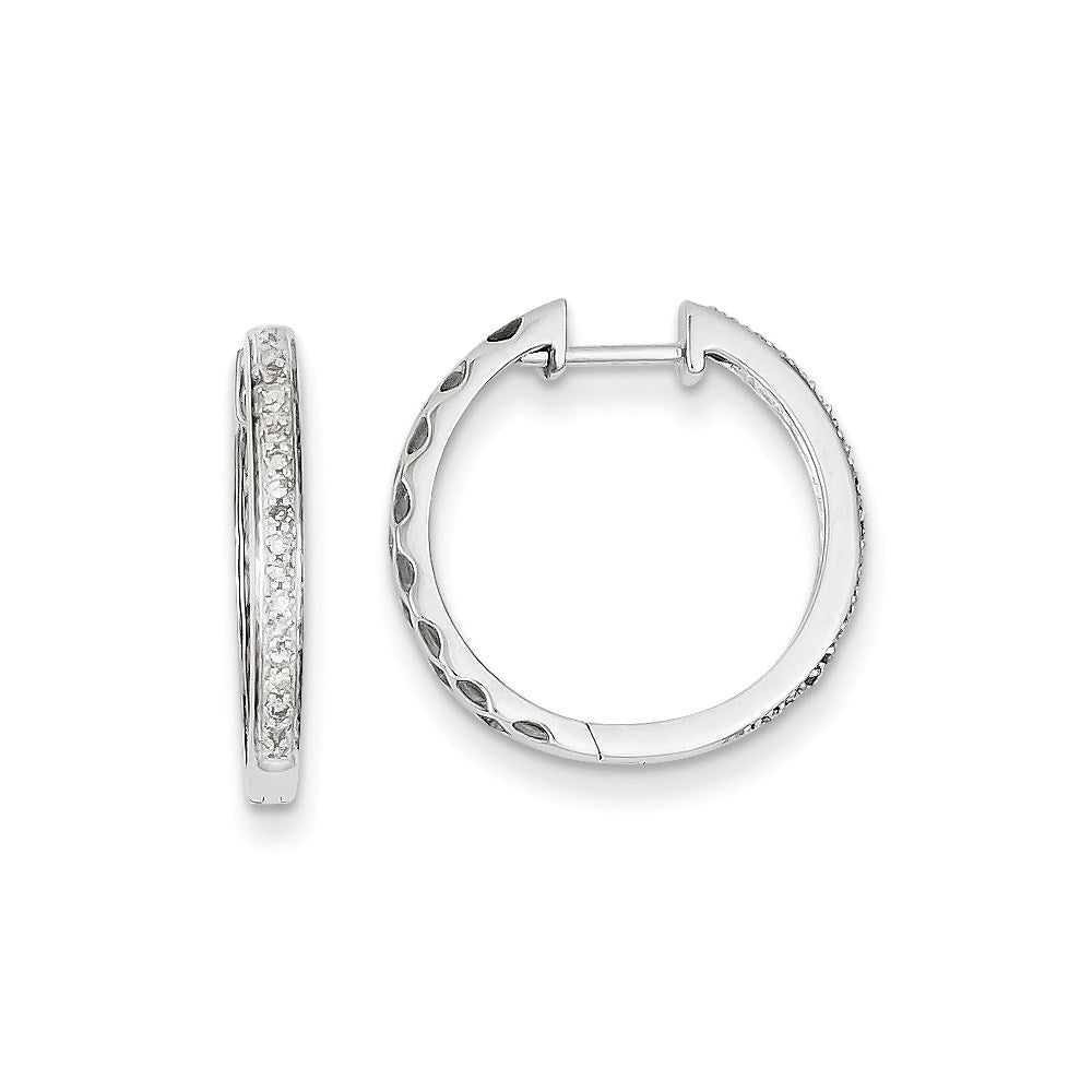 14K White Gold Real Diamond Hinged Hoop Earrings
