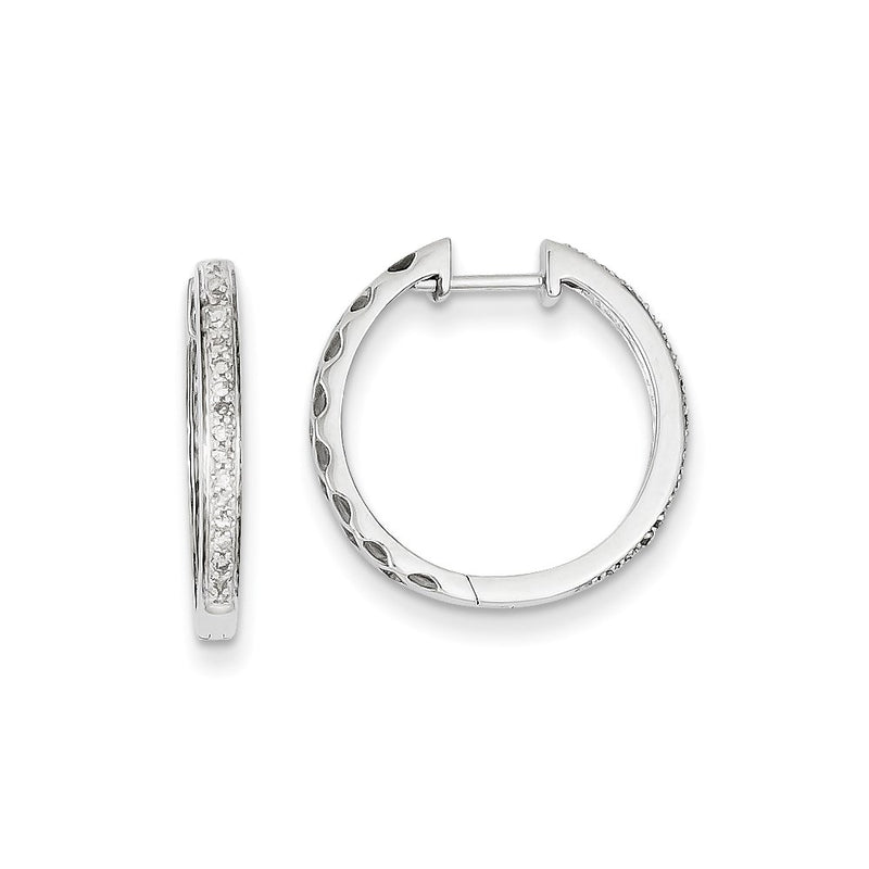 14K White Gold Real Diamond Hinged Hoop Earrings