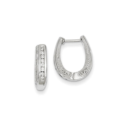 14k White Gold Real Diamond Hinged Hoop Earrings