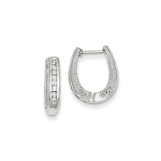 14k White Gold Real Diamond Hinged Hoop Earrings