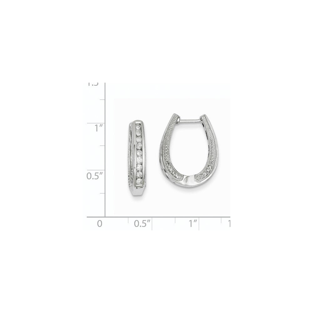14k White Gold Real Diamond Hinged Hoop Earrings