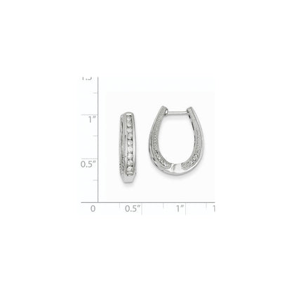 14k White Gold Real Diamond Hinged Hoop Earrings