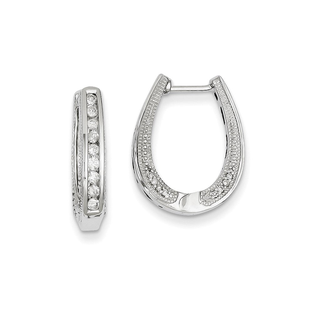 14k White Gold Real Diamond Hinged Hoop Earrings