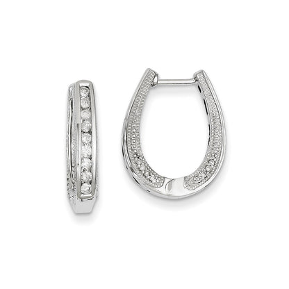 14k White Gold Real Diamond Hinged Hoop Earrings