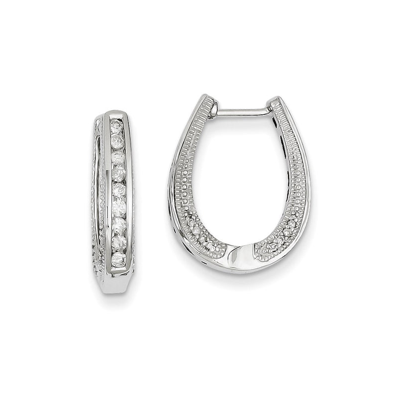 14k White Gold Real Diamond Hinged Hoop Earrings