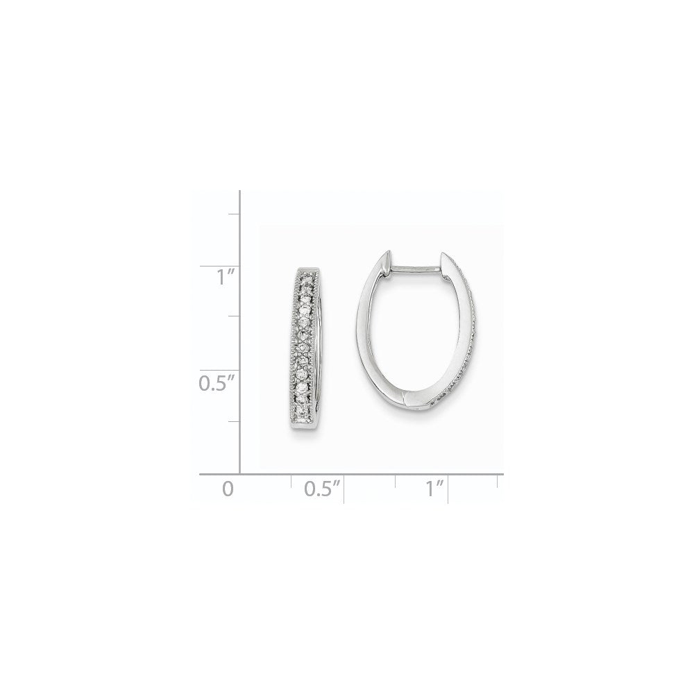 14k White Gold Real Diamond Hinged Hoop Earrings