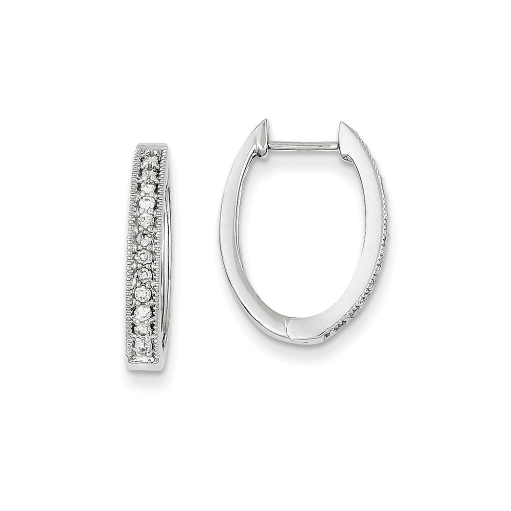 14k White Gold Real Diamond Hinged Hoop Earrings