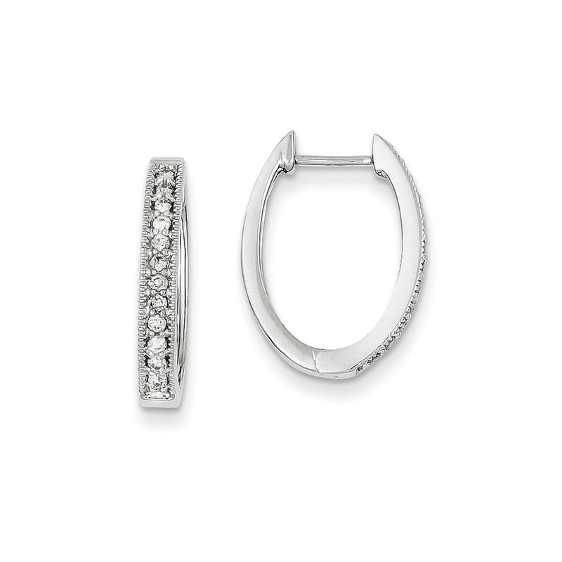 14k White Gold Real Diamond Hinged Hoop Earrings