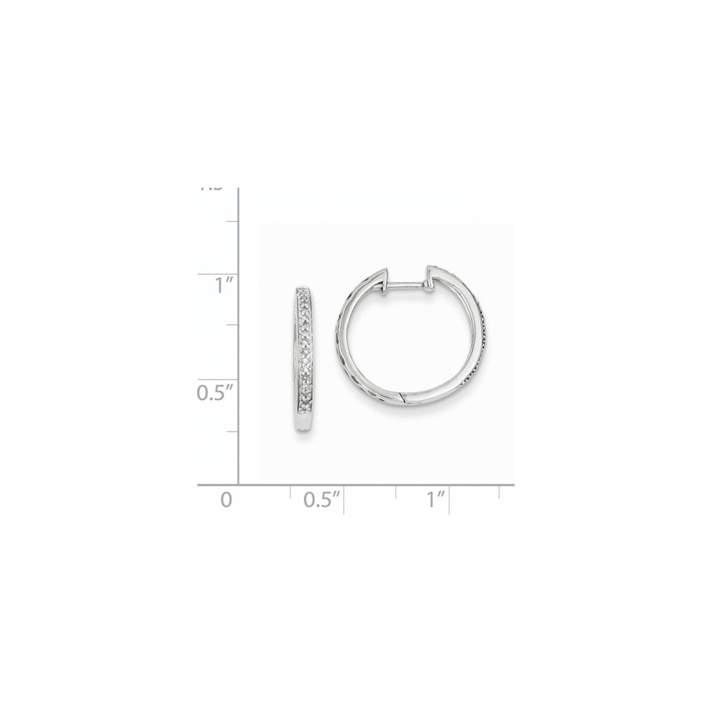 14K White Gold Real Diamond Hinged Hoop Earrings
