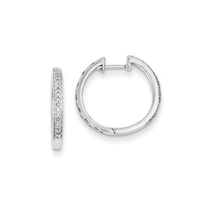 14K White Gold Real Diamond Hinged Hoop Earrings