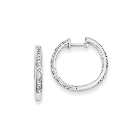 14K White Gold Real Diamond Hinged Hoop Earrings