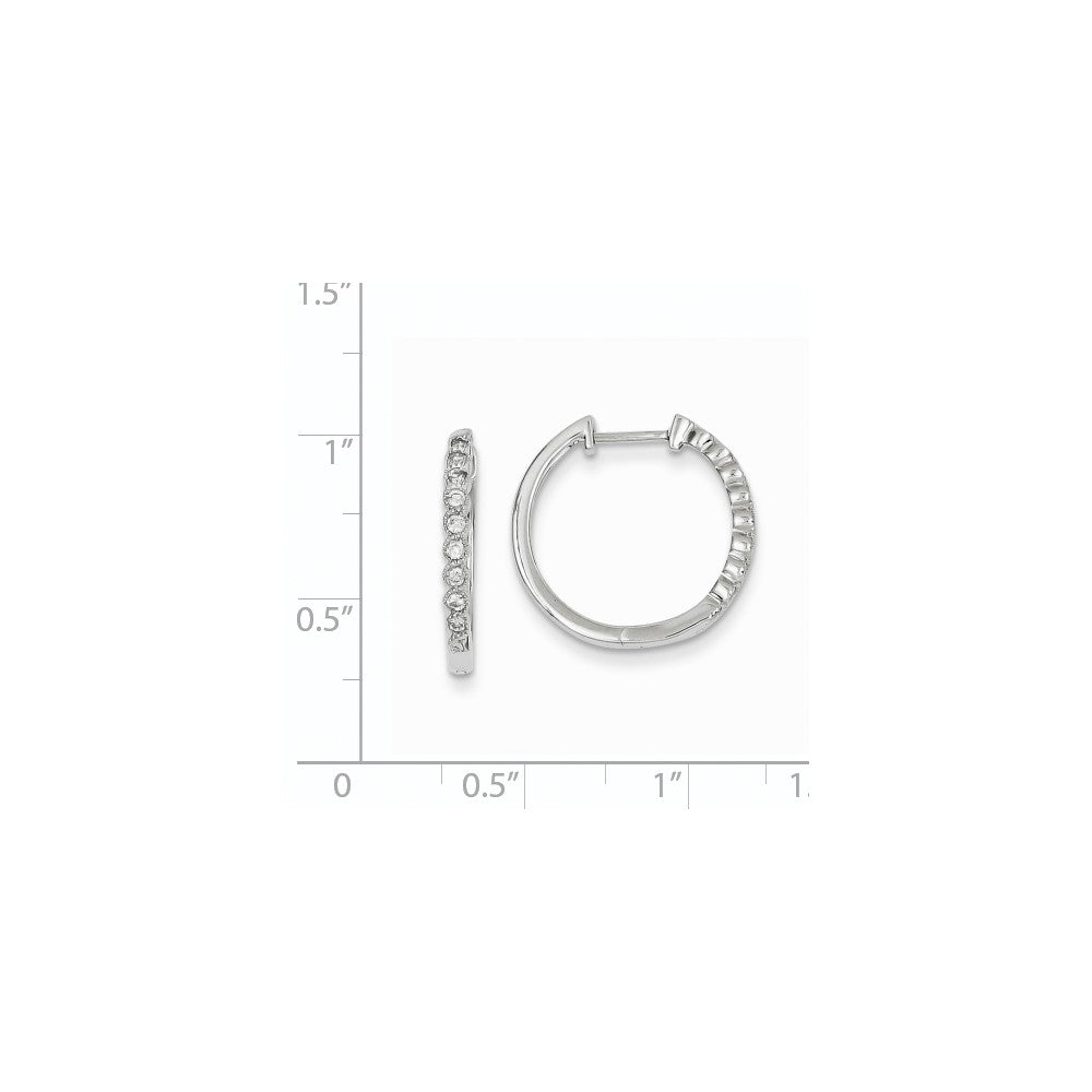 14k White Gold Real Diamond Hinged Hoop Earrings