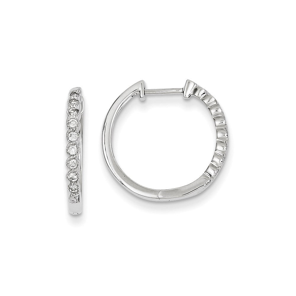 14k White Gold Real Diamond Hinged Hoop Earrings