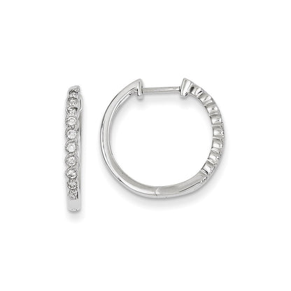 14k White Gold Real Diamond Hinged Hoop Earrings