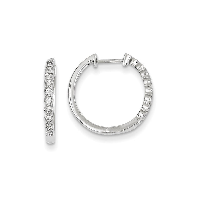 14k White Gold Real Diamond Hinged Hoop Earrings