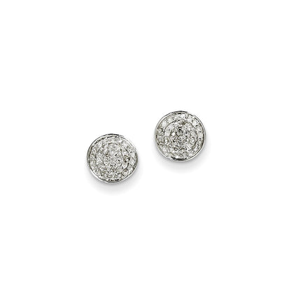 14K White Gold Real Diamond Small Round PavÃ¢â‚¬Å¡ Post Earrings