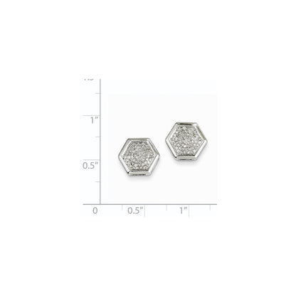14K White Gold Real Diamond Medium Hexagon Bezel Post Earrings