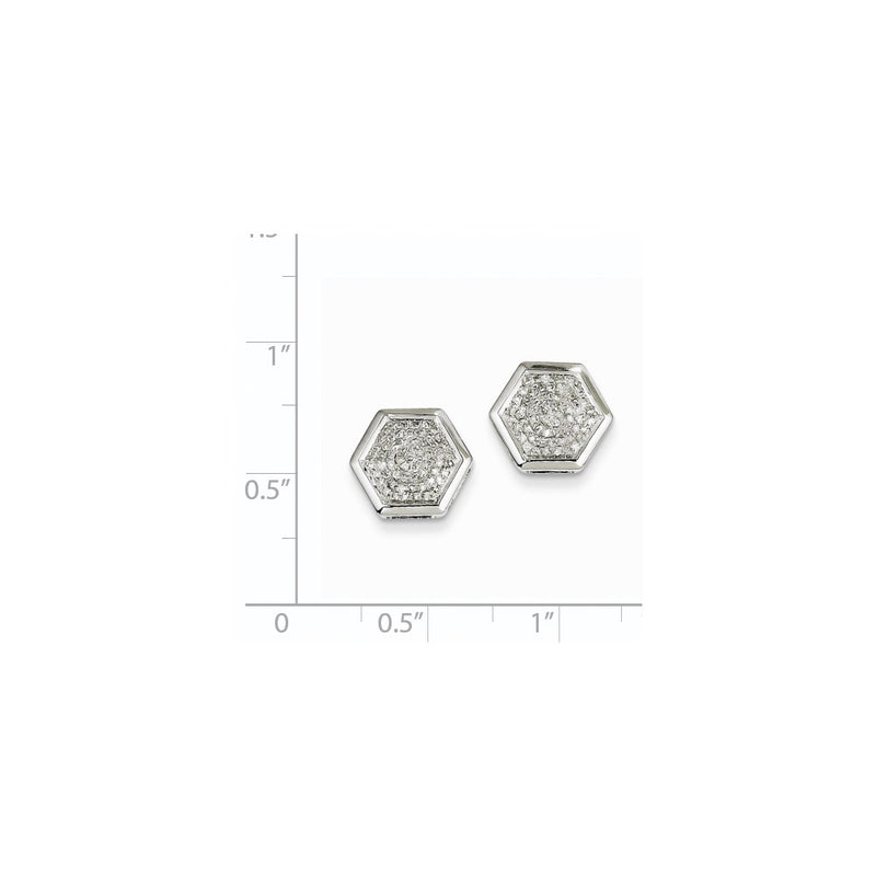 14K White Gold Real Diamond Medium Hexagon Bezel Post Earrings