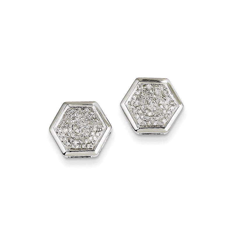 14K White Gold Real Diamond Medium Hexagon Bezel Post Earrings