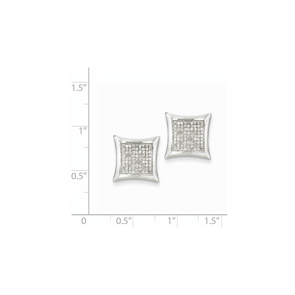 14K White Gold Real Diamond Small Square Bezel Post Earrings