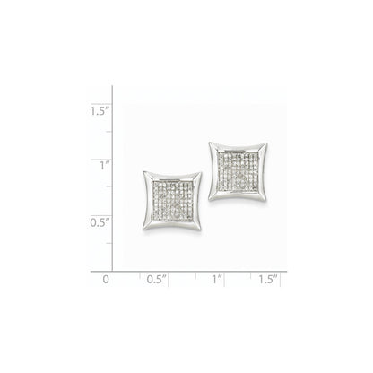14K White Gold Real Diamond Small Square Bezel Post Earrings