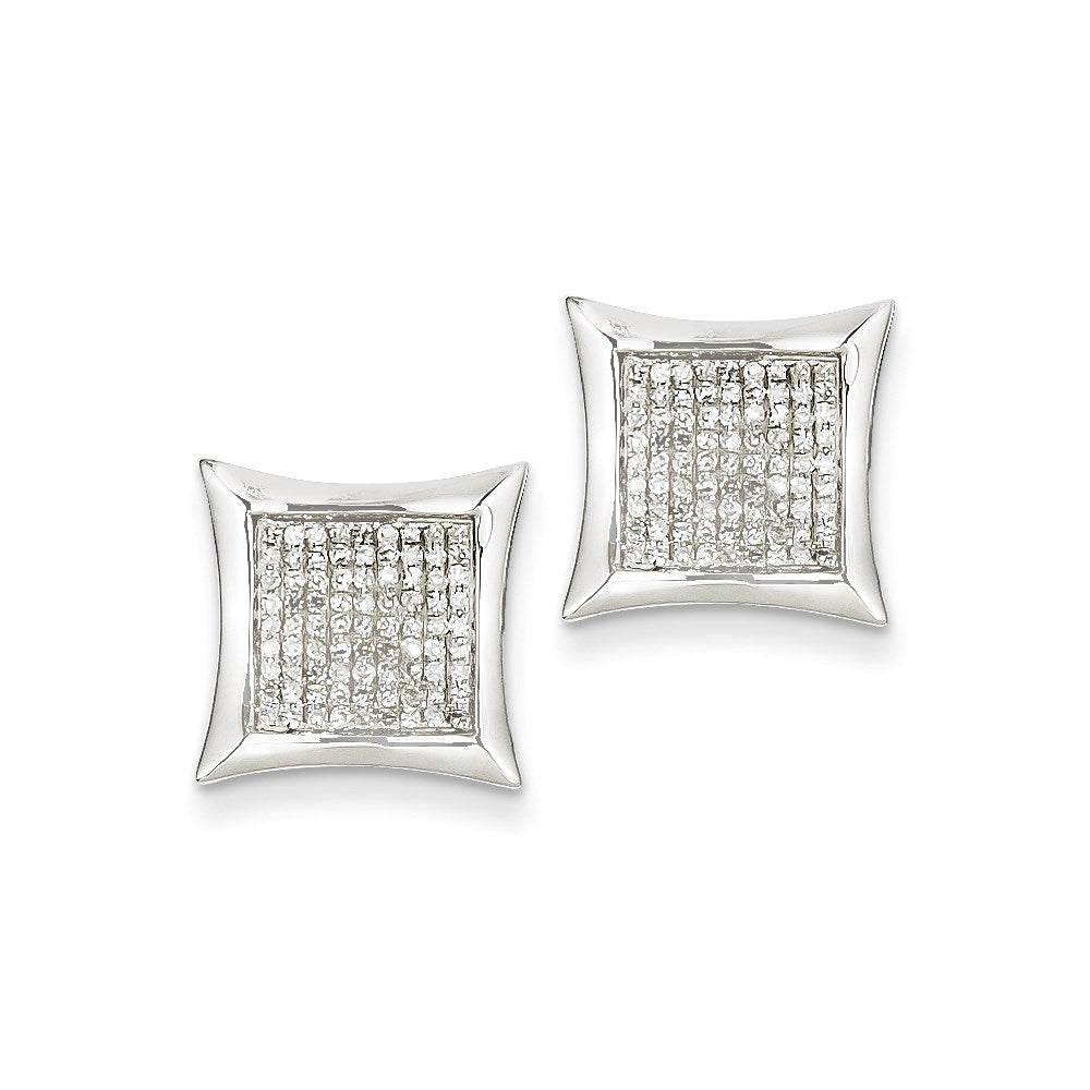14K White Gold Real Diamond Small Square Bezel Post Earrings