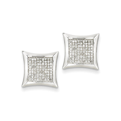 14K White Gold Real Diamond Small Square Bezel Post Earrings