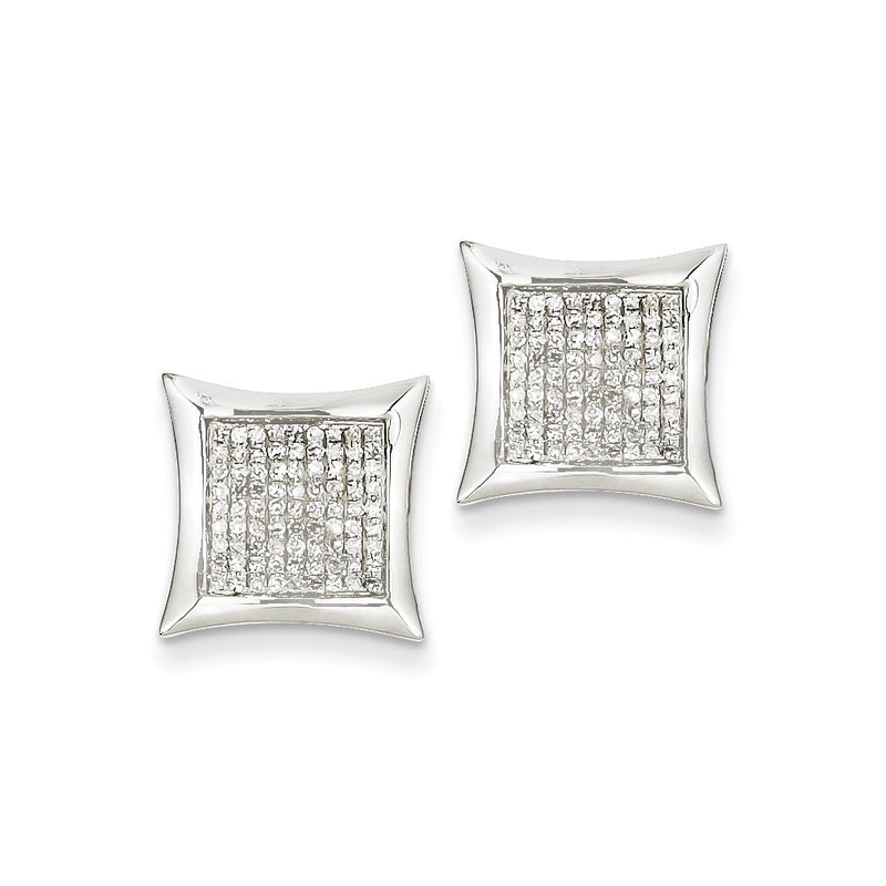 14K White Gold Real Diamond Small Square Bezel Post Earrings