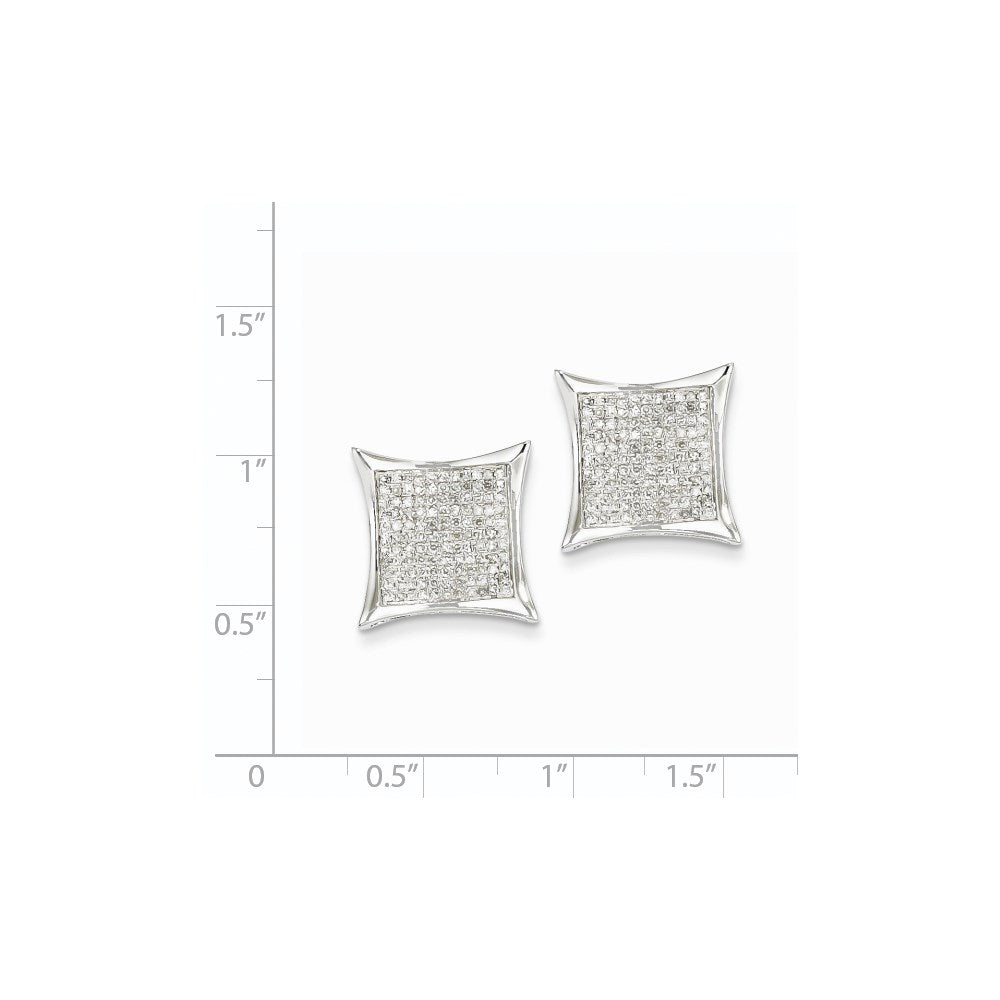 14K White Gold Real Diamond Medium Square Bezel Post Earrings